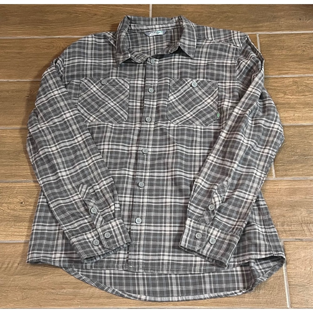 Stio Mens XL Plaid Flannel Shirt Grey Charcoal Long Sleeve Button Up Outdoor
